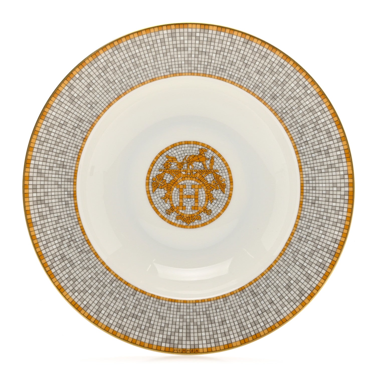 Hermes Porcelain Mosaique Au 24 Soup Bowl Gold 1 of 6
