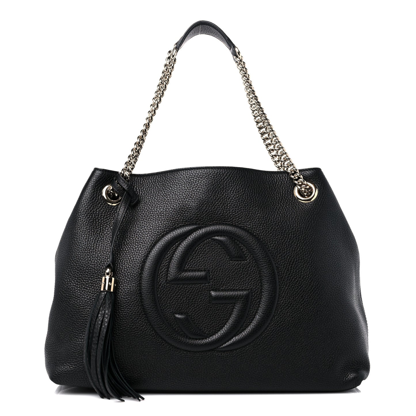 Pebbled Calfskin Medium Soho Chain Shoulder Bag Black