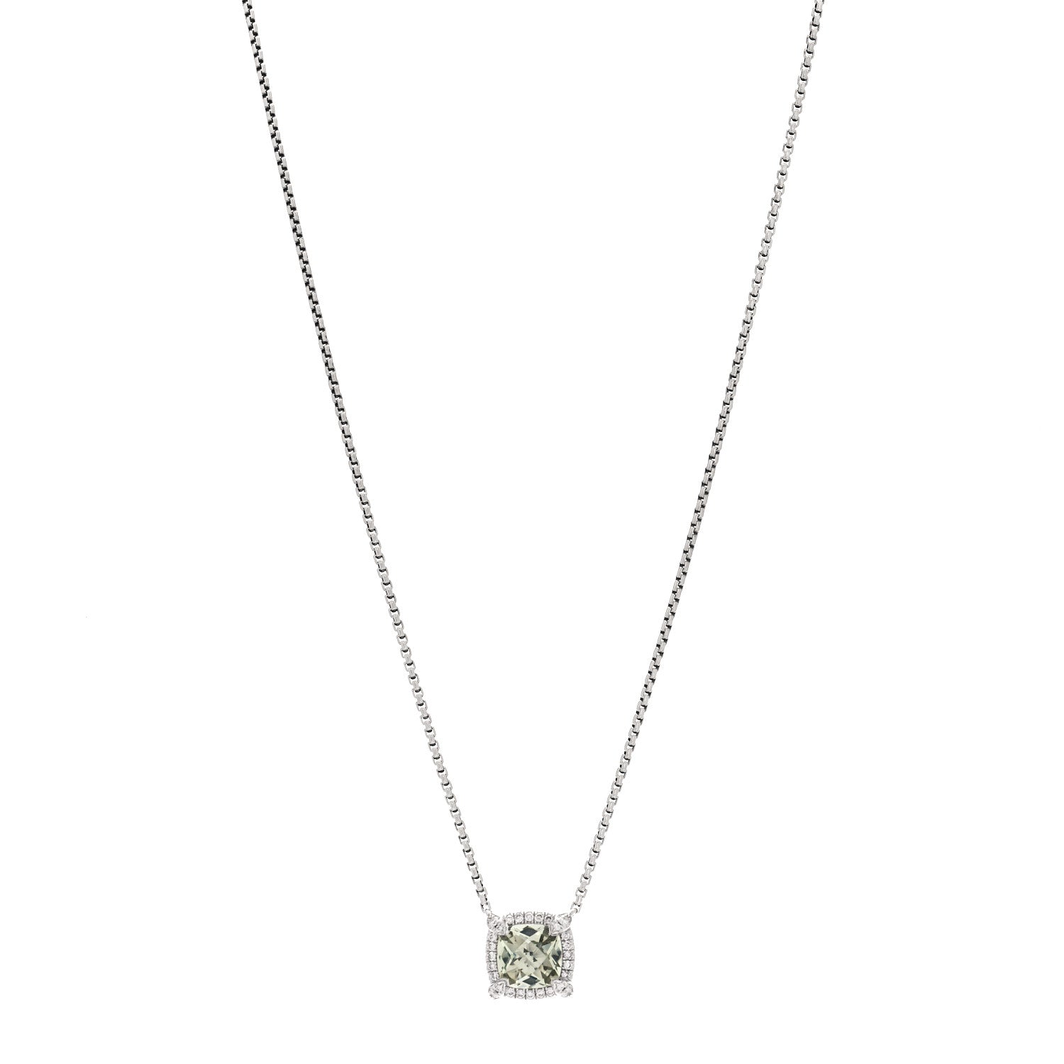 David Yurman Sterling Silver Diamond Prasiolite 7mm Chatelaine Pendant Necklace 1 of 7