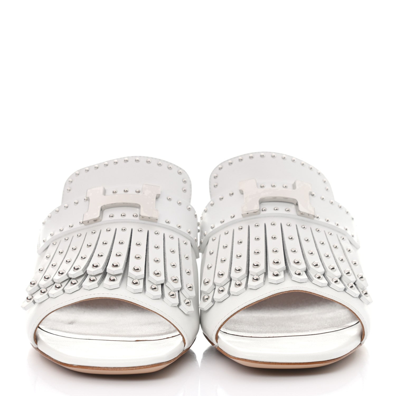 Hermes Calfskin Studded Alma Sandals 38 White 2 of 9