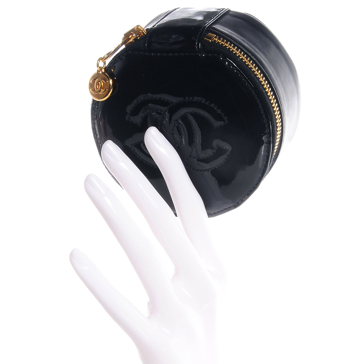 Chanel Patent Round Jewelry Travel Case Black 2 of 9
