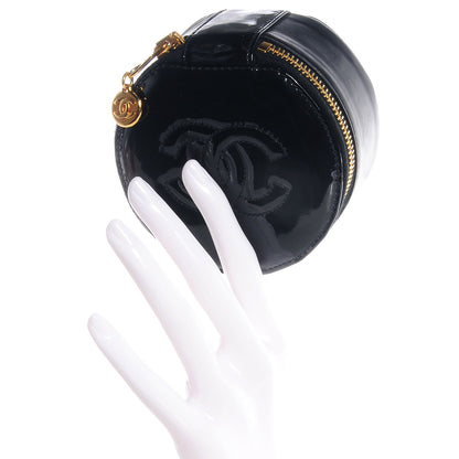 Chanel Patent Round Jewelry Travel Case Black 2 of 9