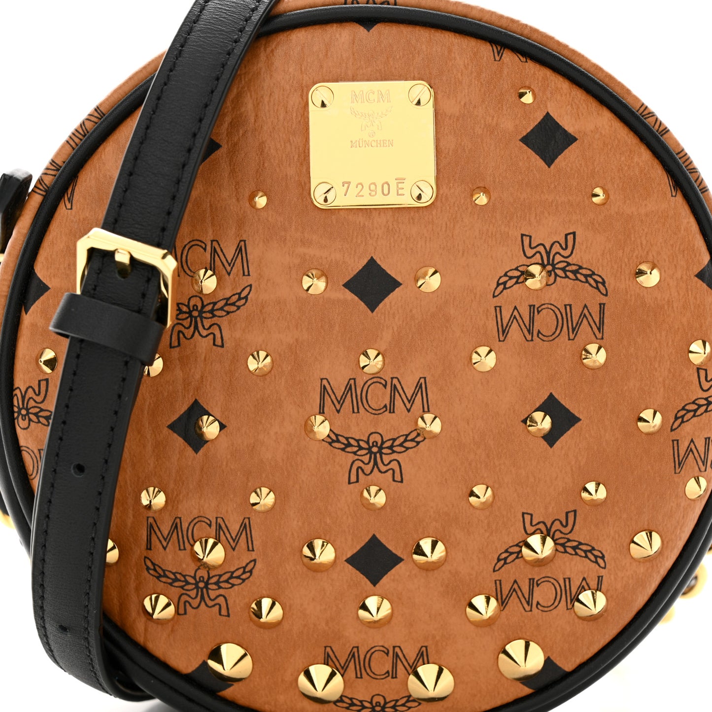 Visetos Studded Big O Small Round Crossbody Cognac