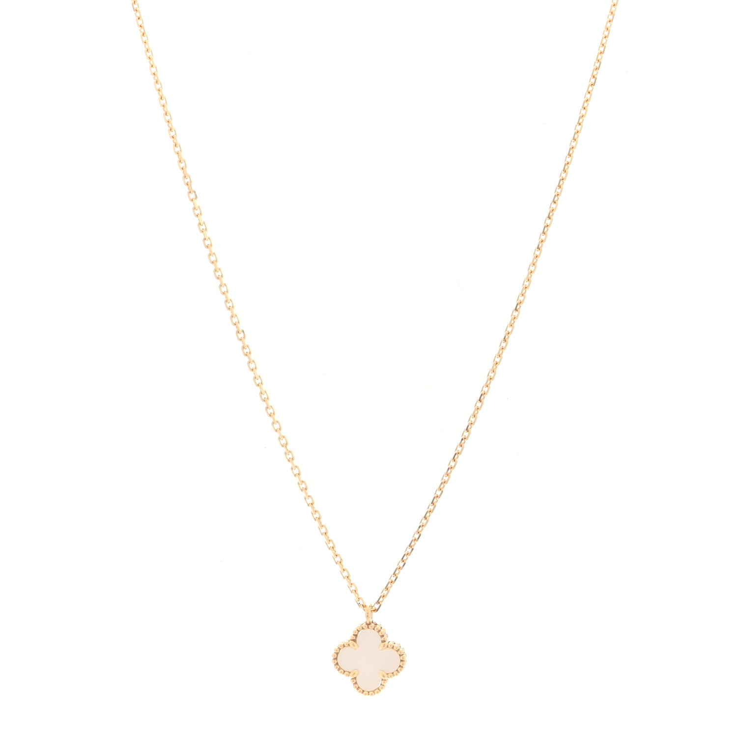 Van Cleef & Arpels 18K Yellow Gold Mother of Pearl Sweet Alhambra Pendant Necklace 1 of 5