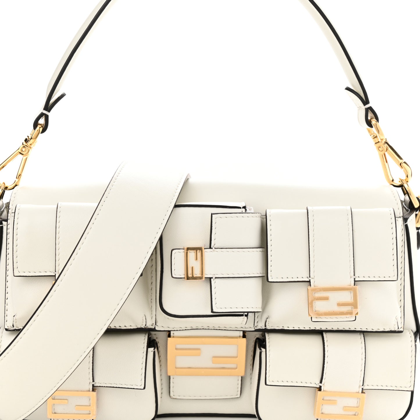 Shiny Nappa Multipocket Baguette White