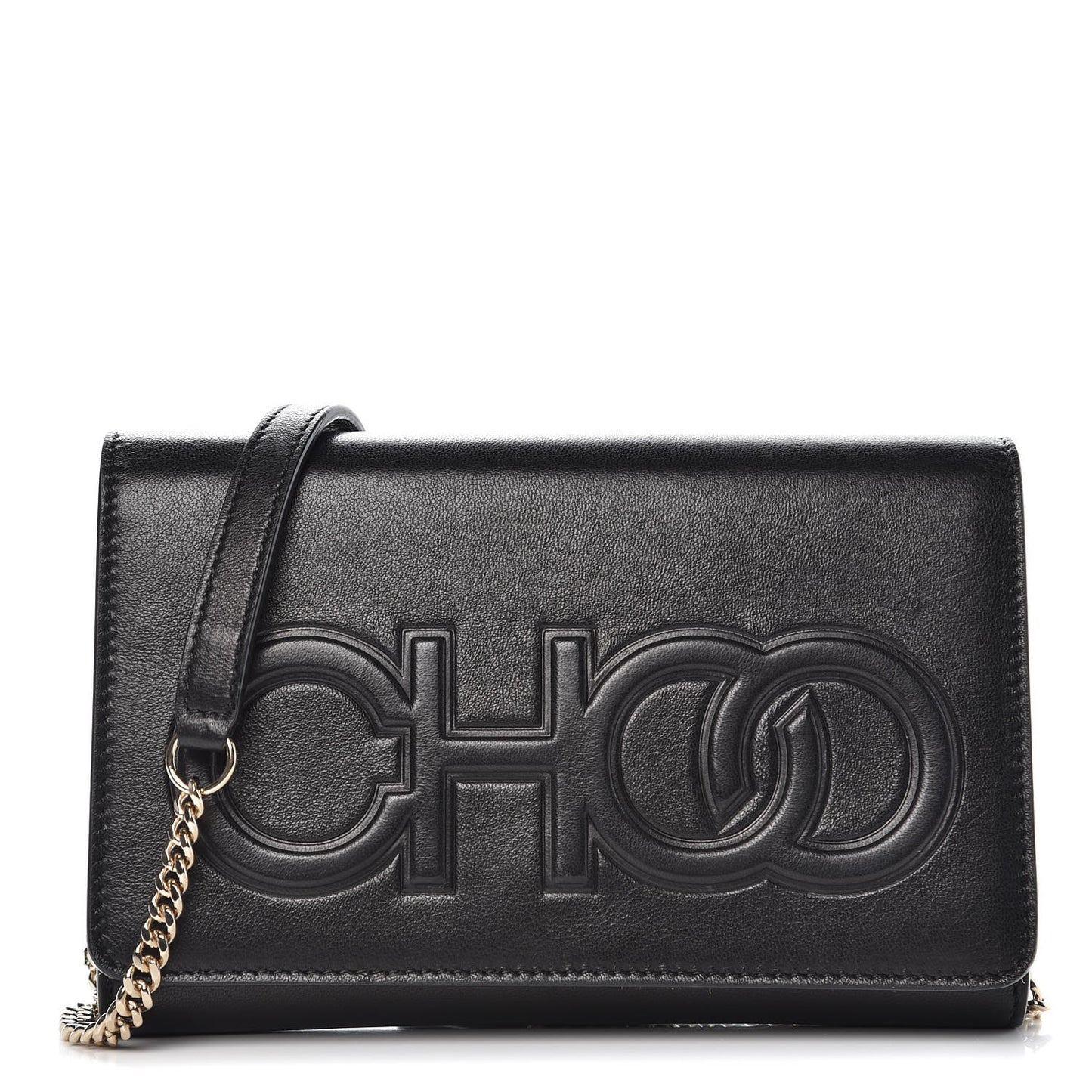 Lambskin Logo Emossed Wallet On Chain Black