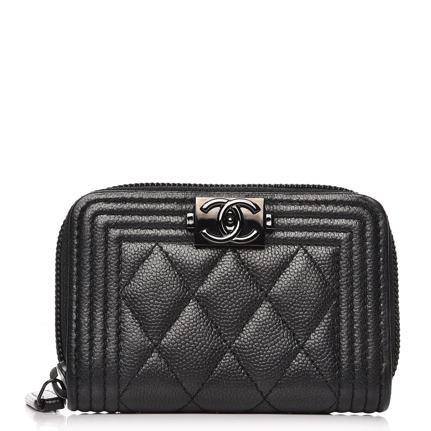 Caviar Quilted Boy Zip Around Coin Purse Wallet So Black