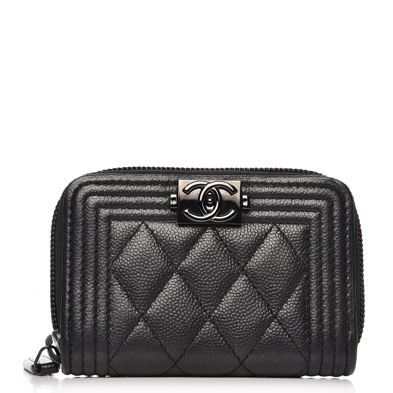 Chanel Caviar Quilted Boy Zip Around Coin Purse Wallet So Black 1 of 7