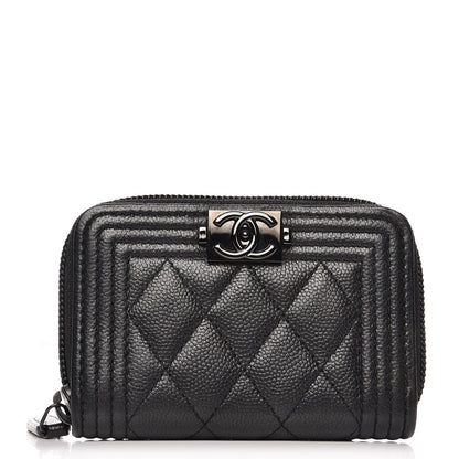 Chanel Caviar Quilted Boy Zip Around Coin Purse Wallet So Black 1 of 7