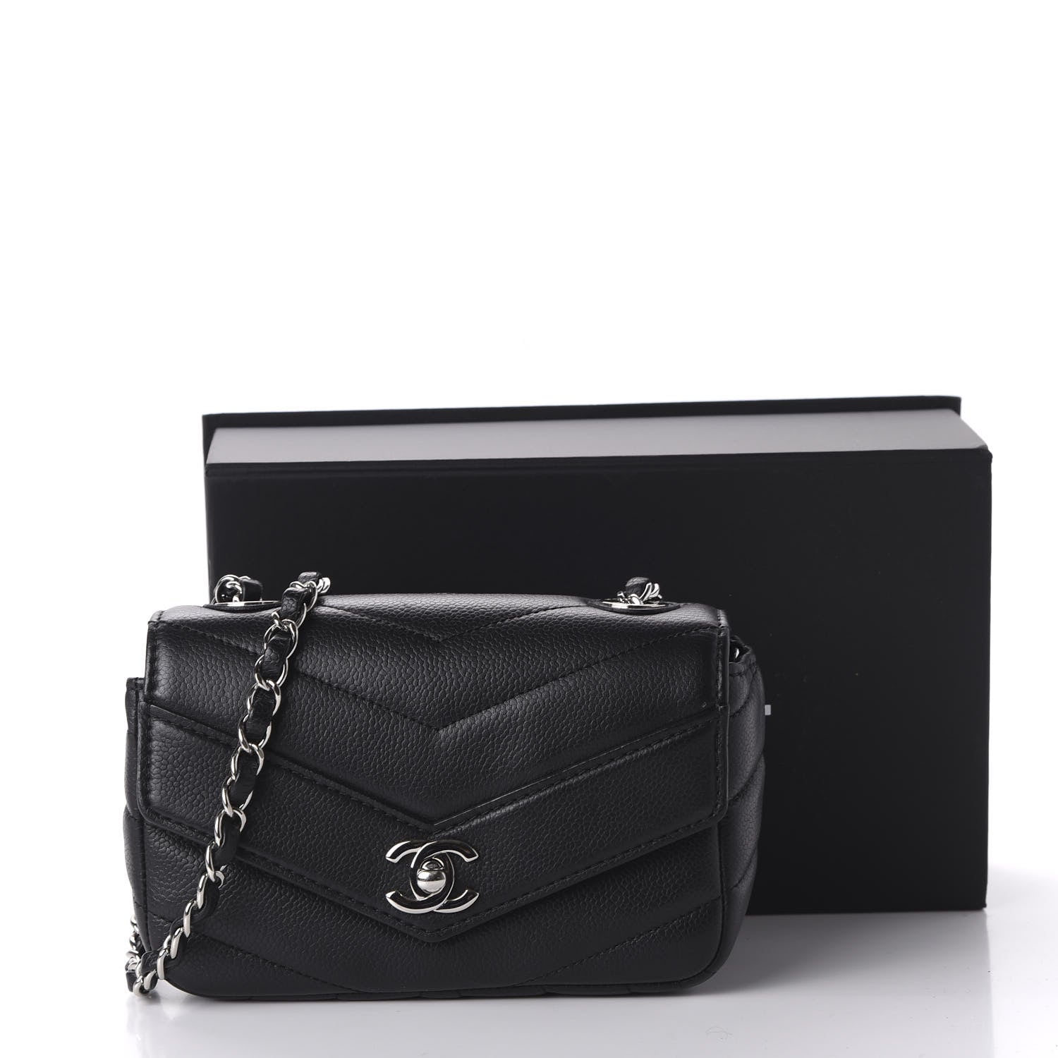 Chanel Caviar Chevron Quilted Small Single Flap Black 11 of 11