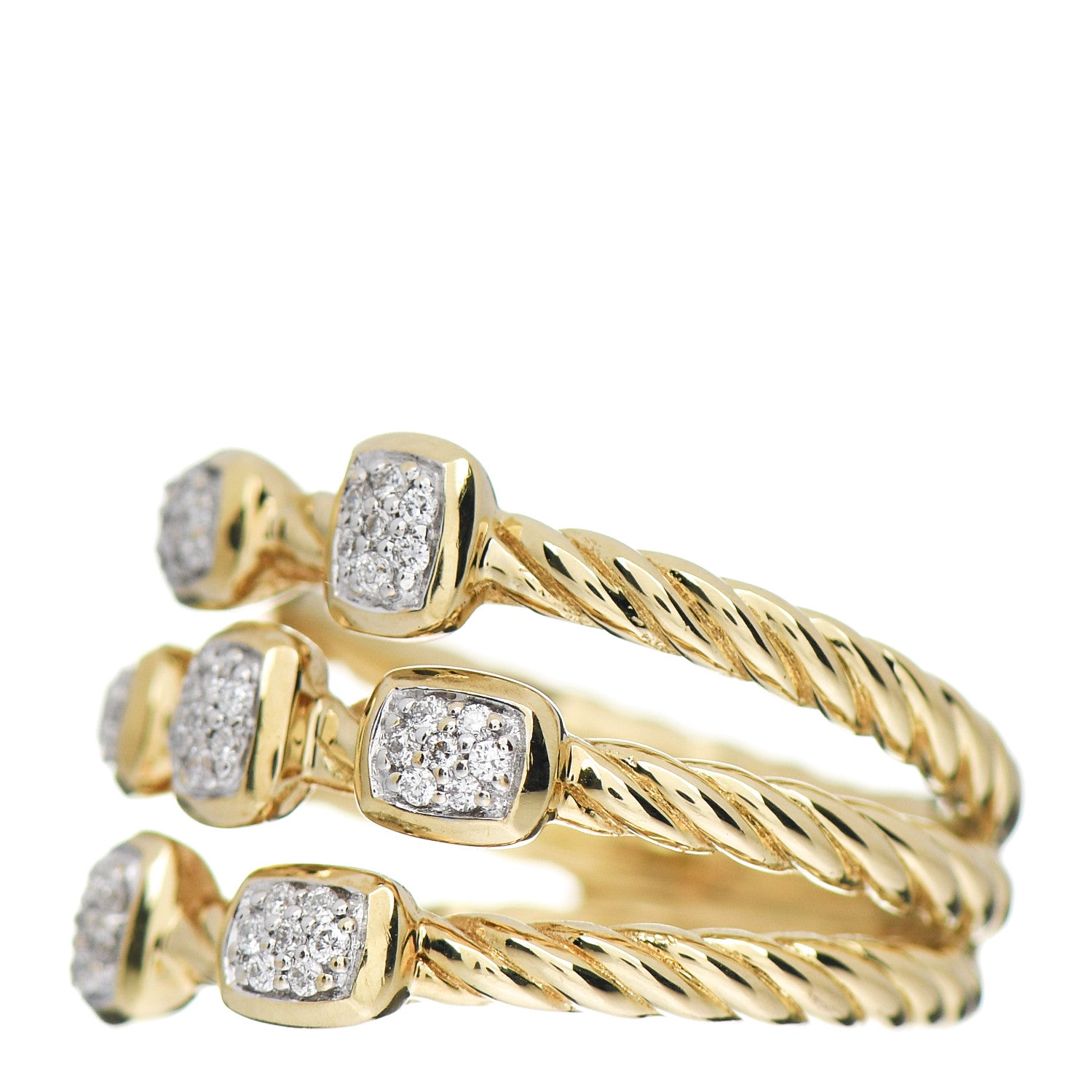David Yurman 18K Yellow Gold Diamond Three Row Confetti Ring 53 6.25 3 of 5