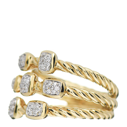 David Yurman 18K Yellow Gold Diamond Three Row Confetti Ring 53 6.25 3 of 5