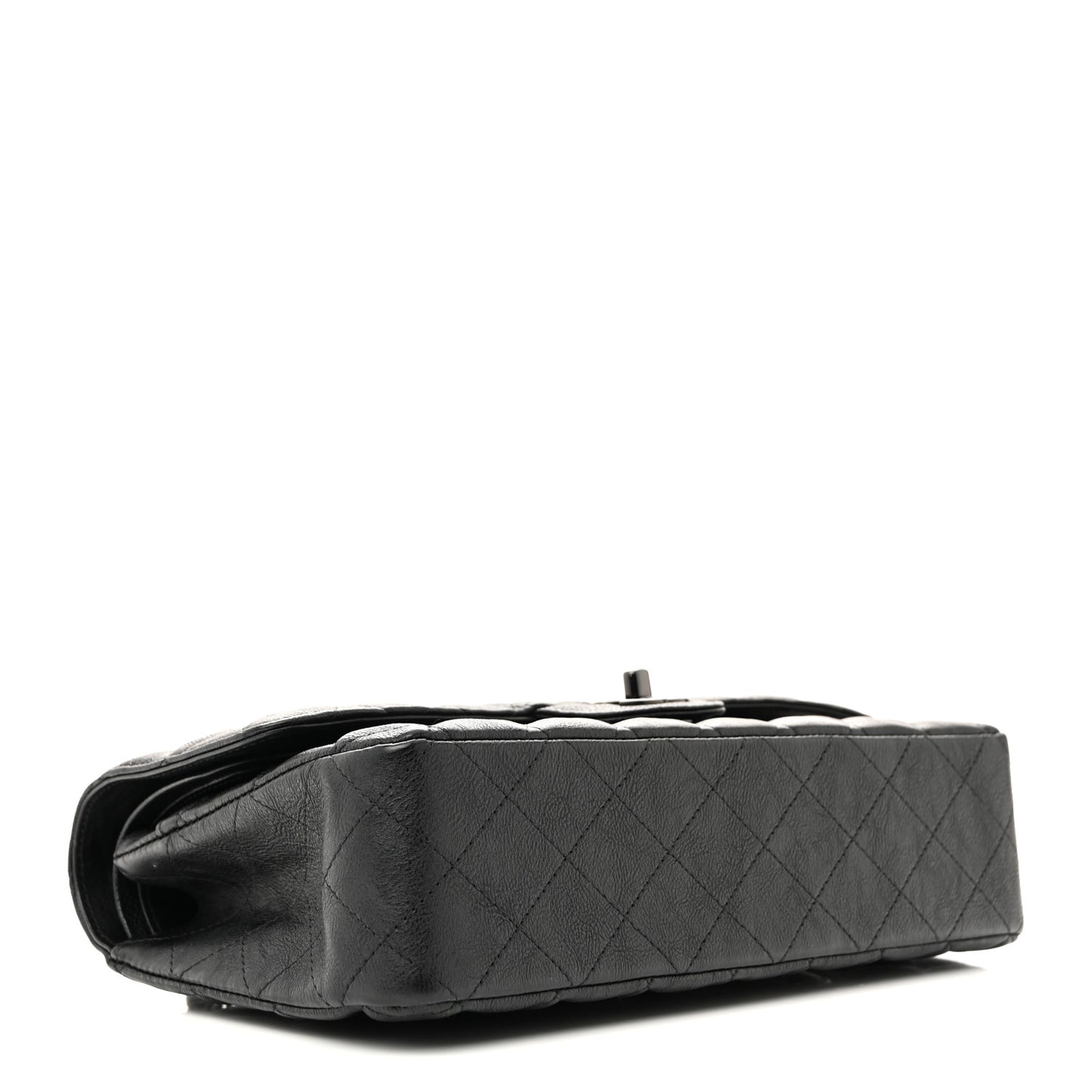 Crumpled Calfskin Quilted Medium Double Flap So Black