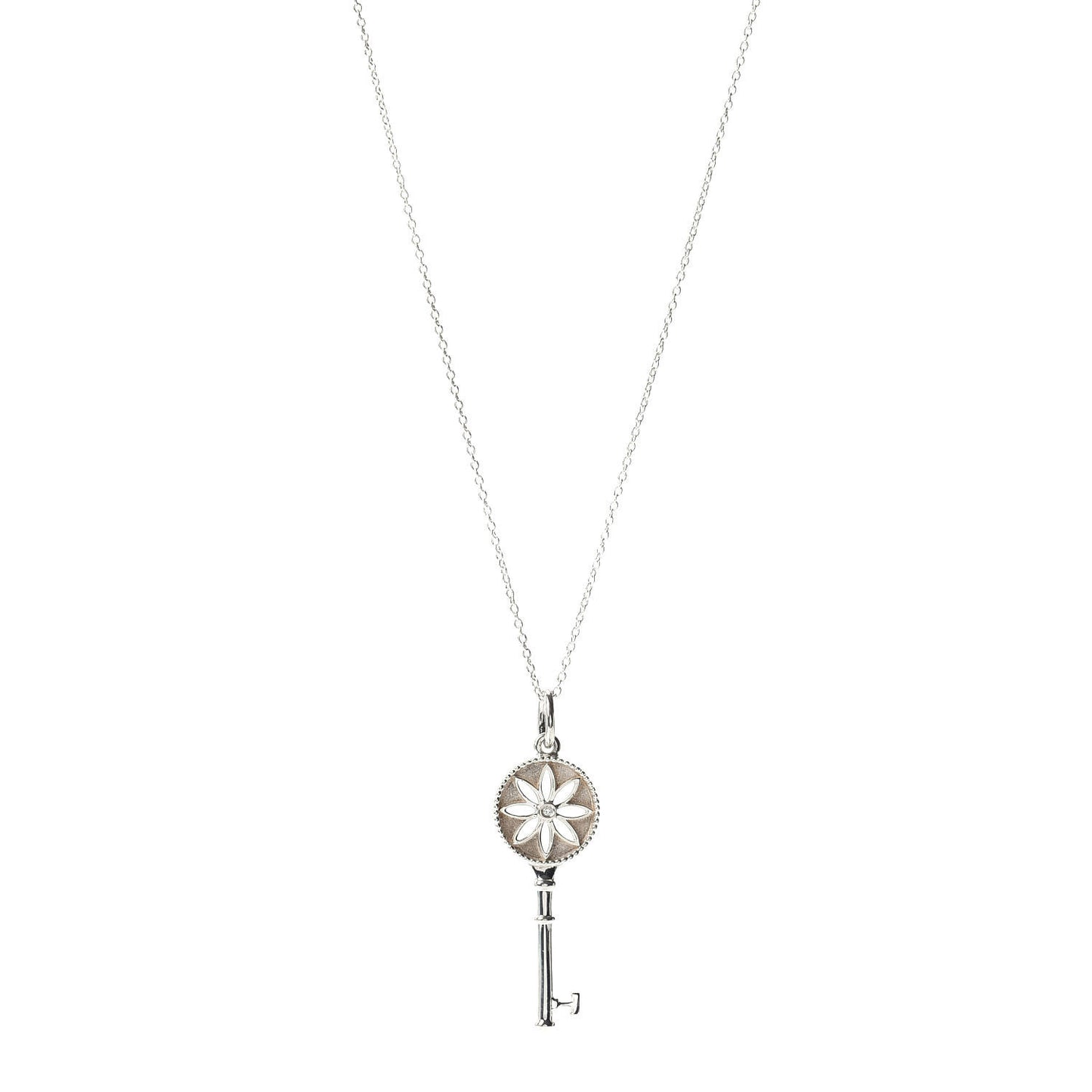 Sterling Silver Diamond Small Daisy Key Pendant Necklace
