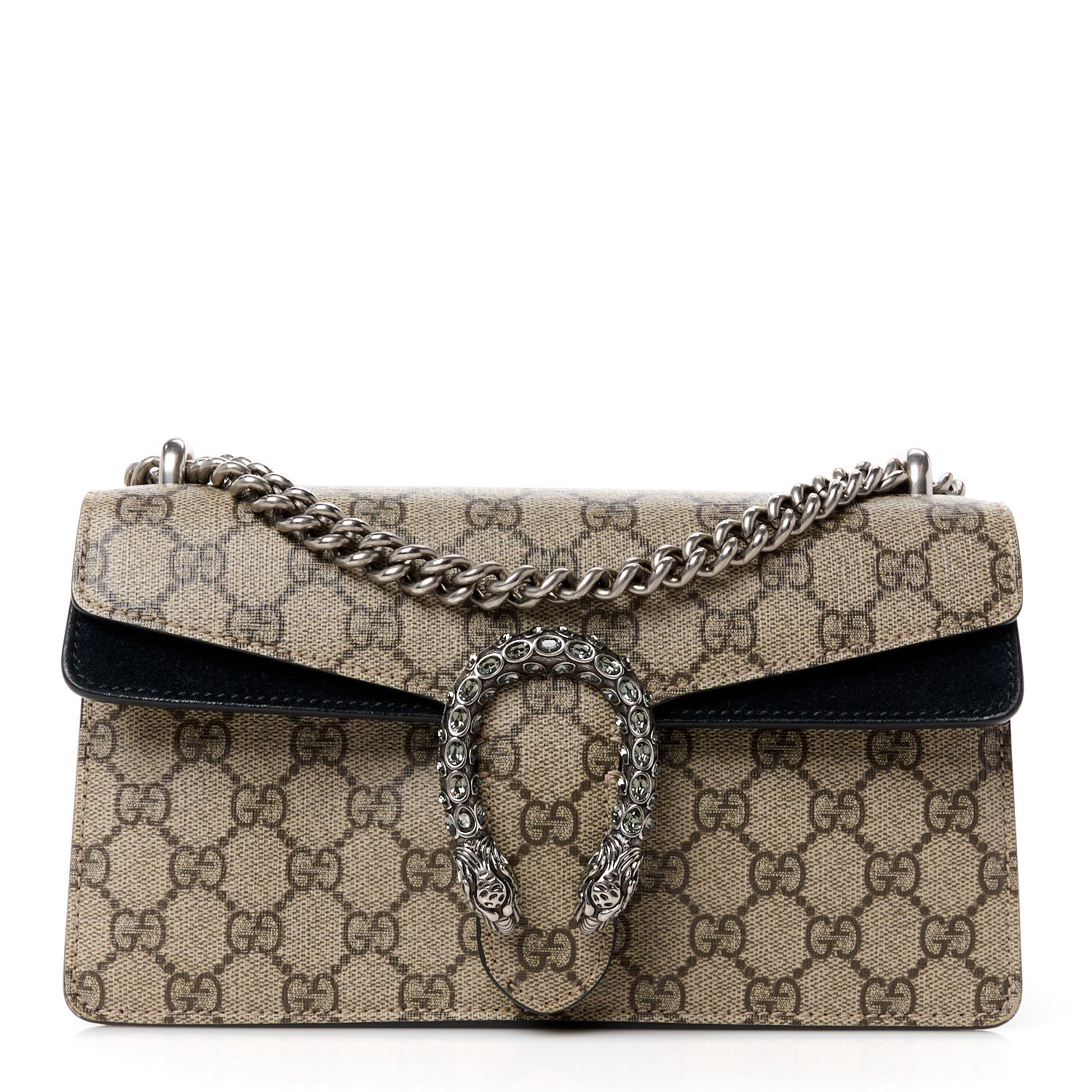 Gucci GG Supreme Monogram Suede Crystal Small Dionysus Shoulder Bag Beige Ebony Black 1 of 14