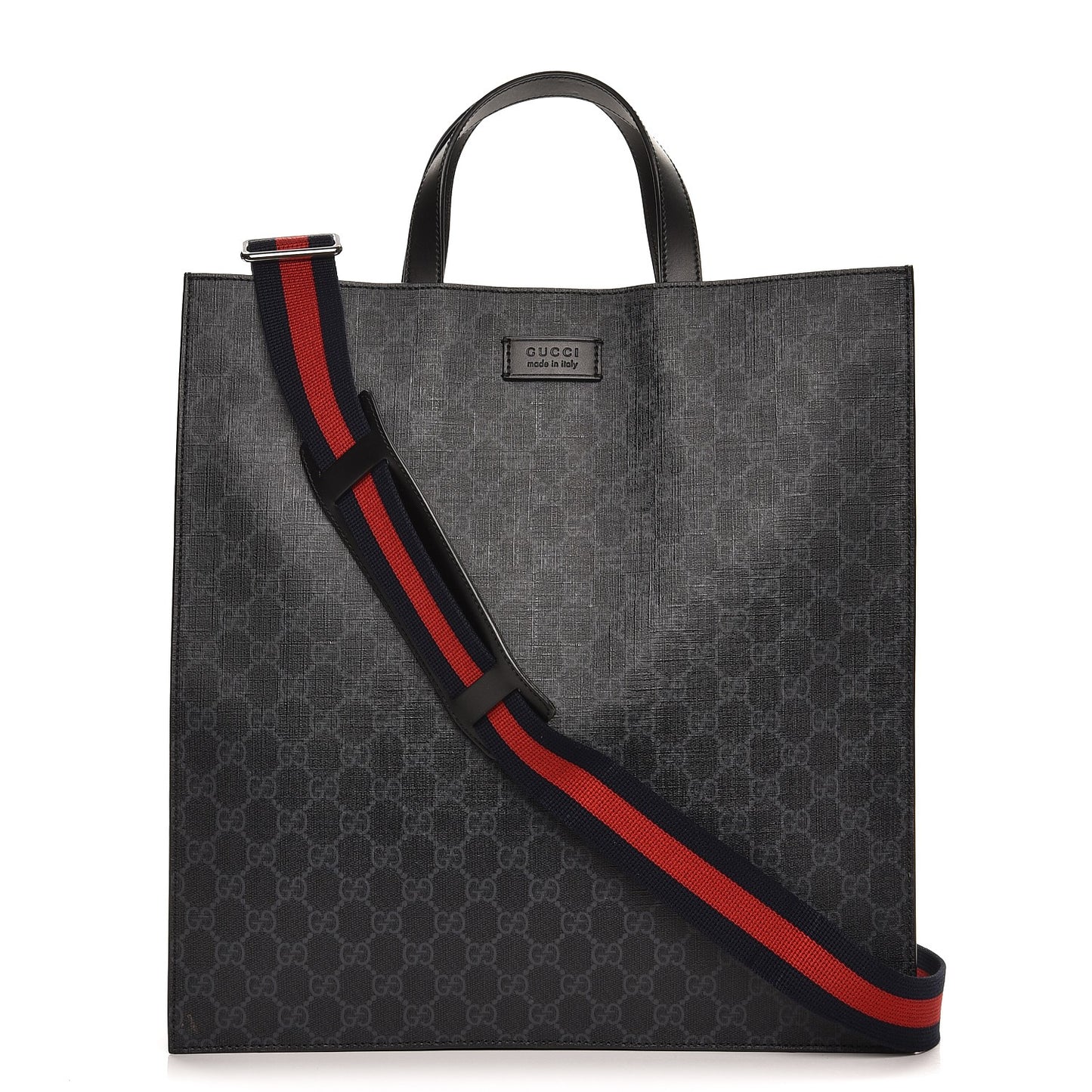 Soft GG Supreme Monogram Appia Calfskin Web Vertical Tote Black