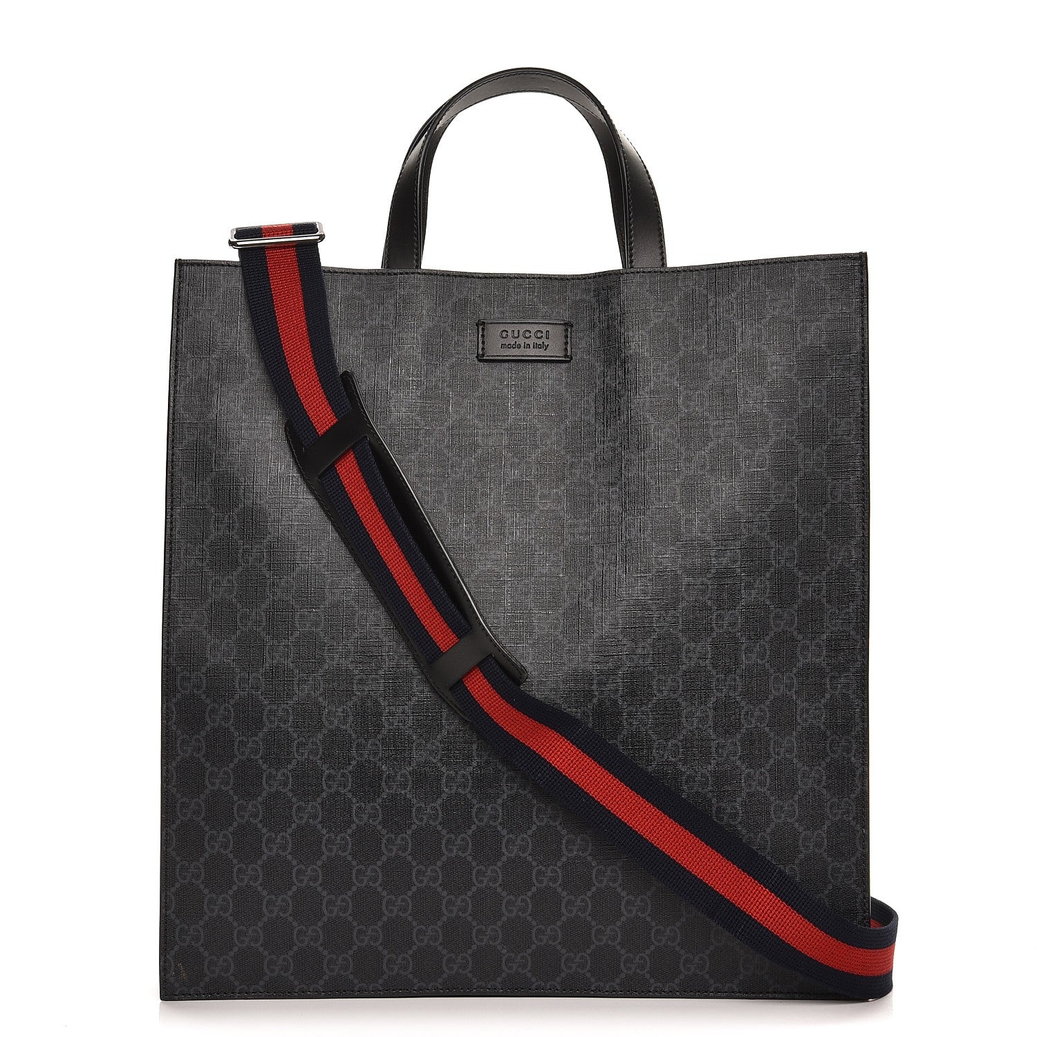 Gucci Soft GG Supreme Monogram Appia Calfskin Web Vertical Tote Black 1 of 9