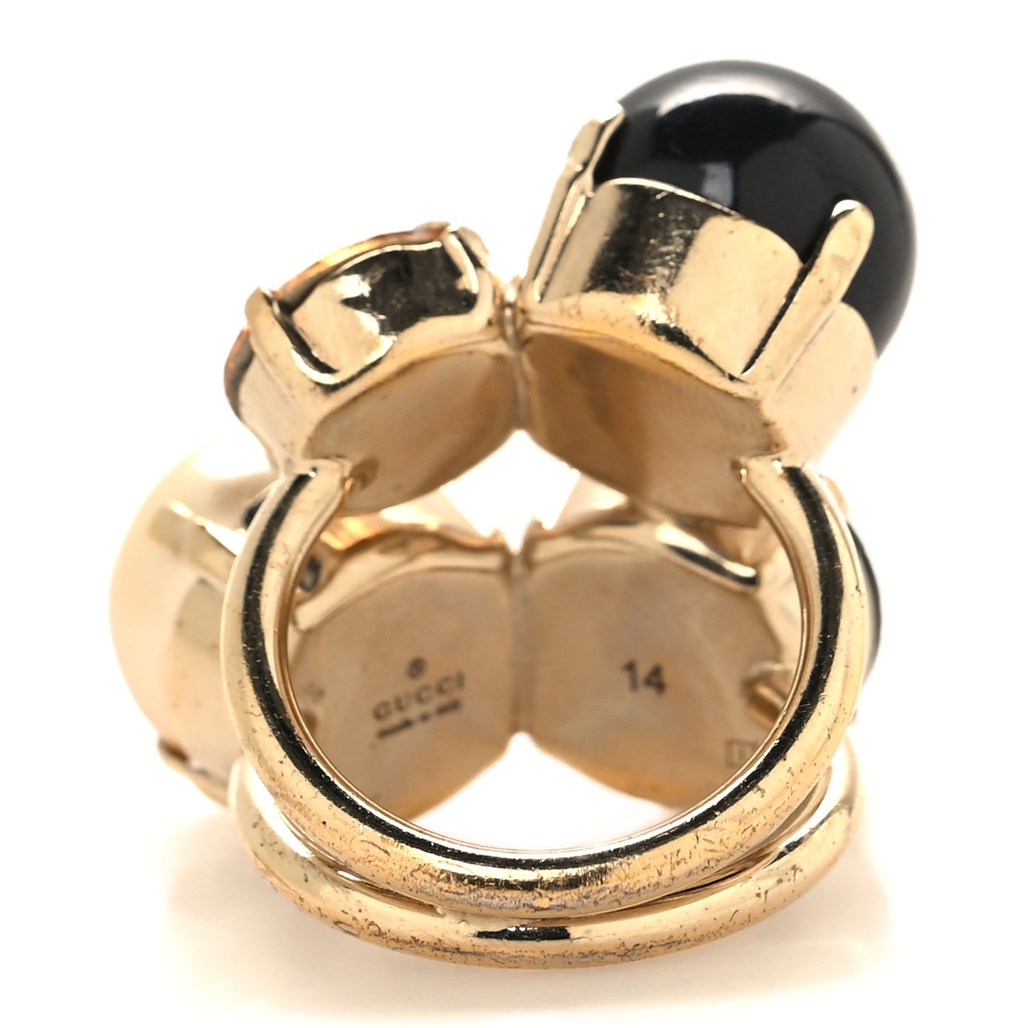 Metal Pearl Crystal Ring 53 6.5 Gold Black