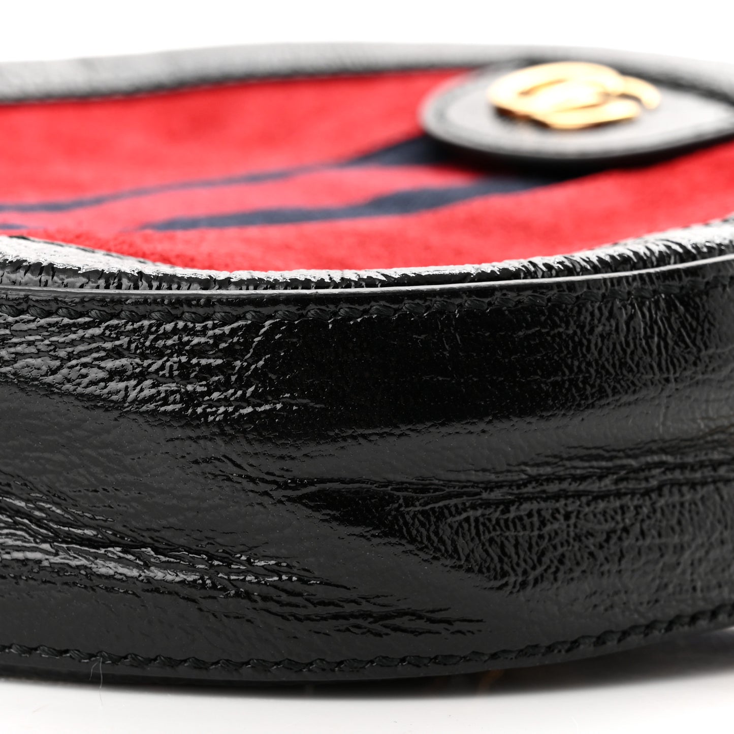 Suede Patent Web Mini Ophidia Round Shoulder Bag Hibiscus Red Black
