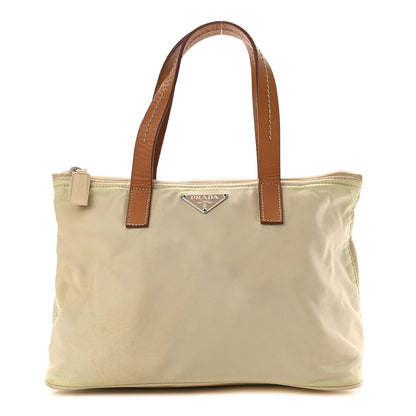 Prada Tessuto Nylon Calfskin Tote Beige 1 of 9