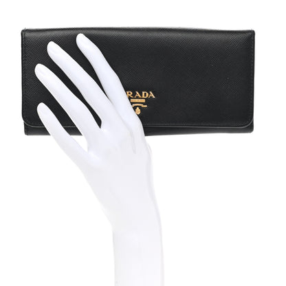 Prada Saffiano Metal Continental Flap Wallet Black 2 of 6