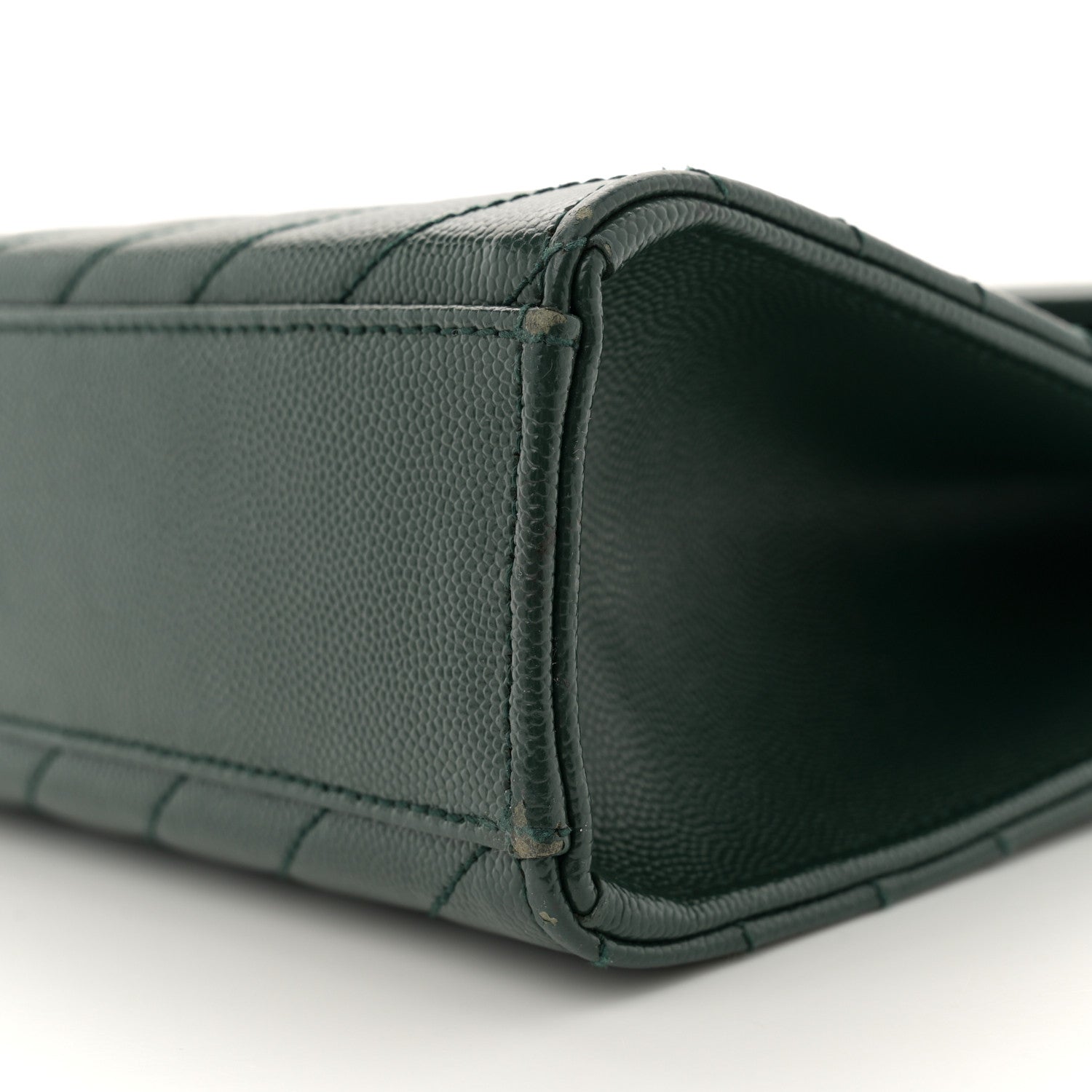 Saint Laurent Grain De Poudre Matelasse Chevron Large Monogram Satchel Dark Green 10 of 11
