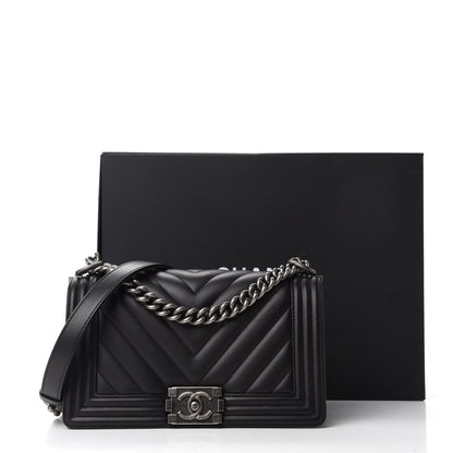 Chanel Lambskin Chevron Quilted Medium Boy Flap Black 13 of 13
