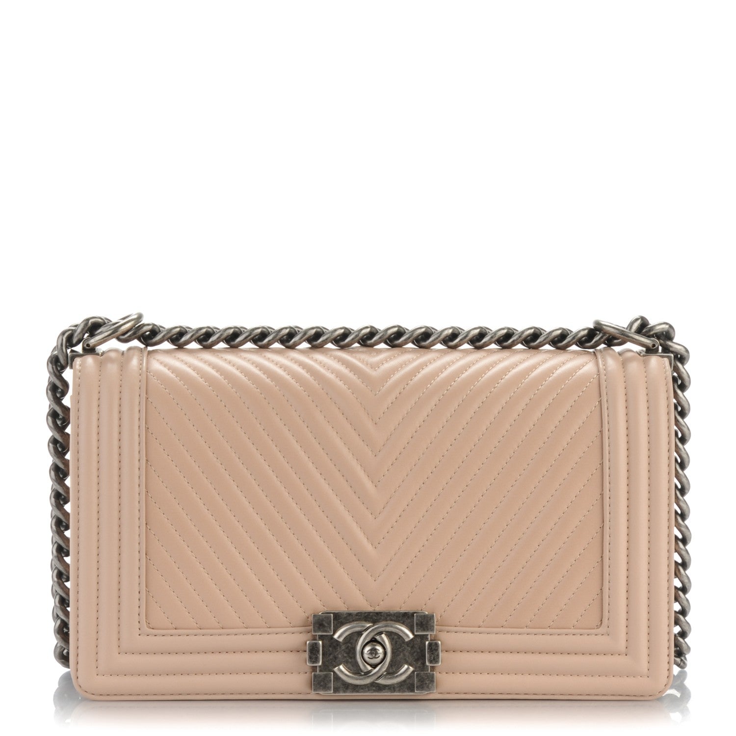 Chanel Calfskin Chevron Medium Boy Flap Light Beige 1 of 7