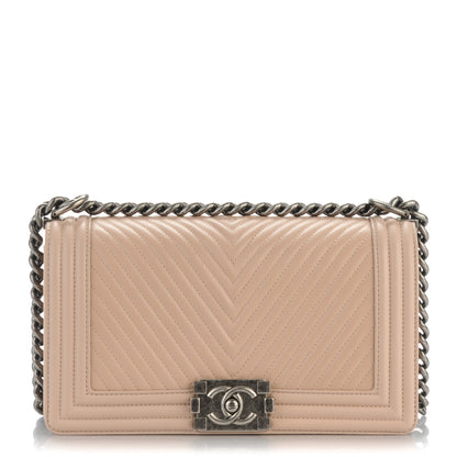 Chanel Calfskin Chevron Medium Boy Flap Light Beige 1 of 7