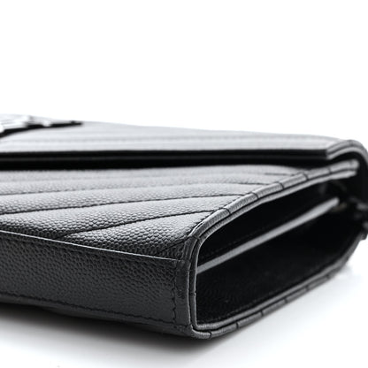 Saint Laurent Grain De Poudre Matelasse Chevron Monogram Monochrome Chain Wallet Black 9 of 10