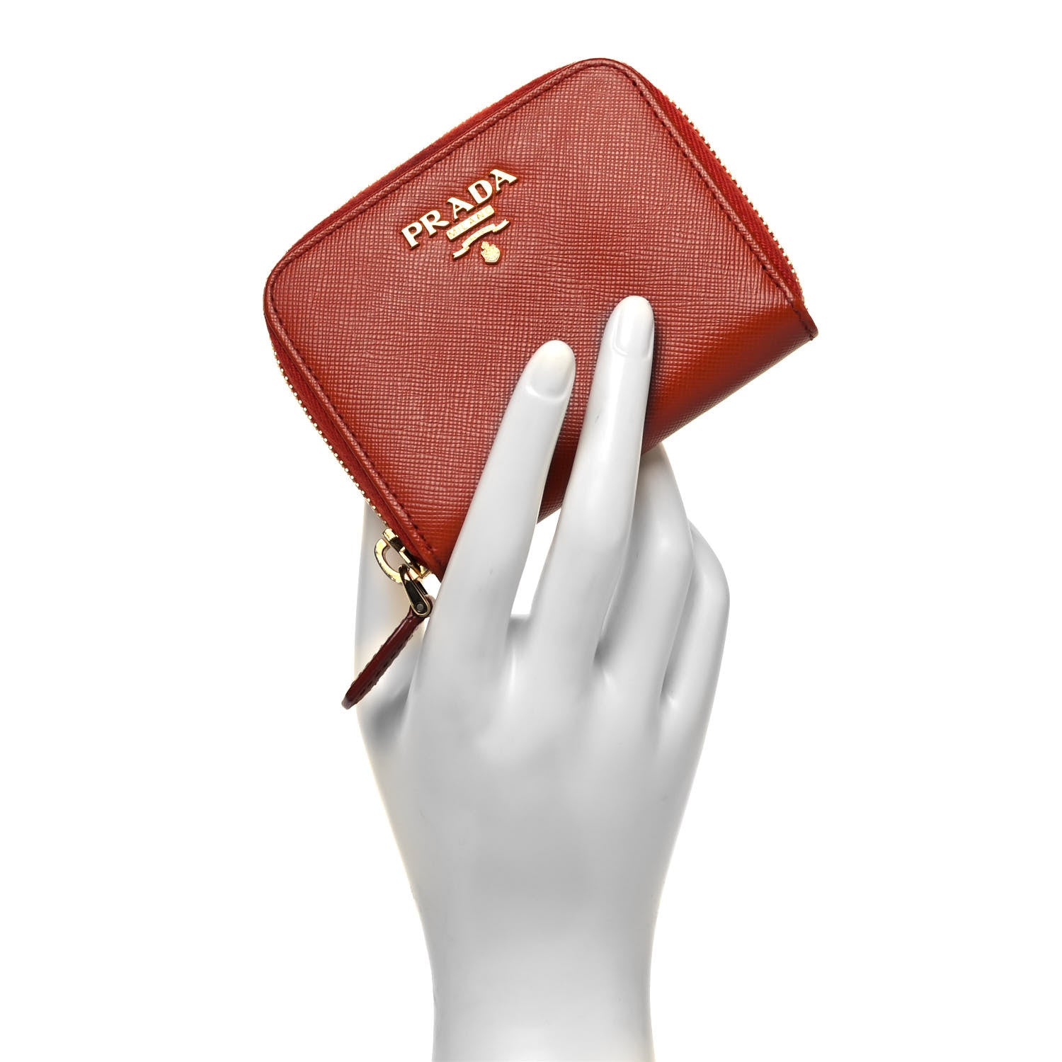 Prada Saffiano Metal Coin Purse Papaya 2 of 9