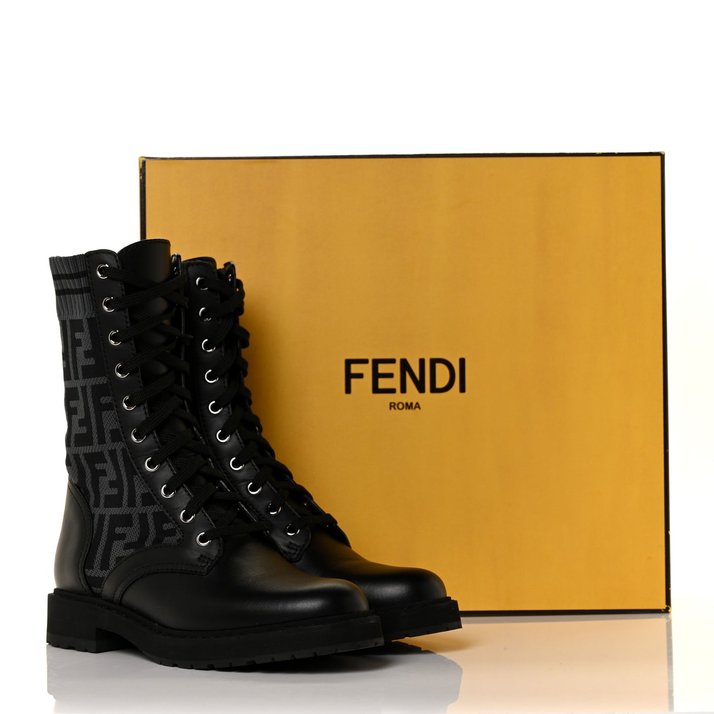 Calfskin Stretch Fabric FF Rockoko Biker Boots 36 Black Charcoal