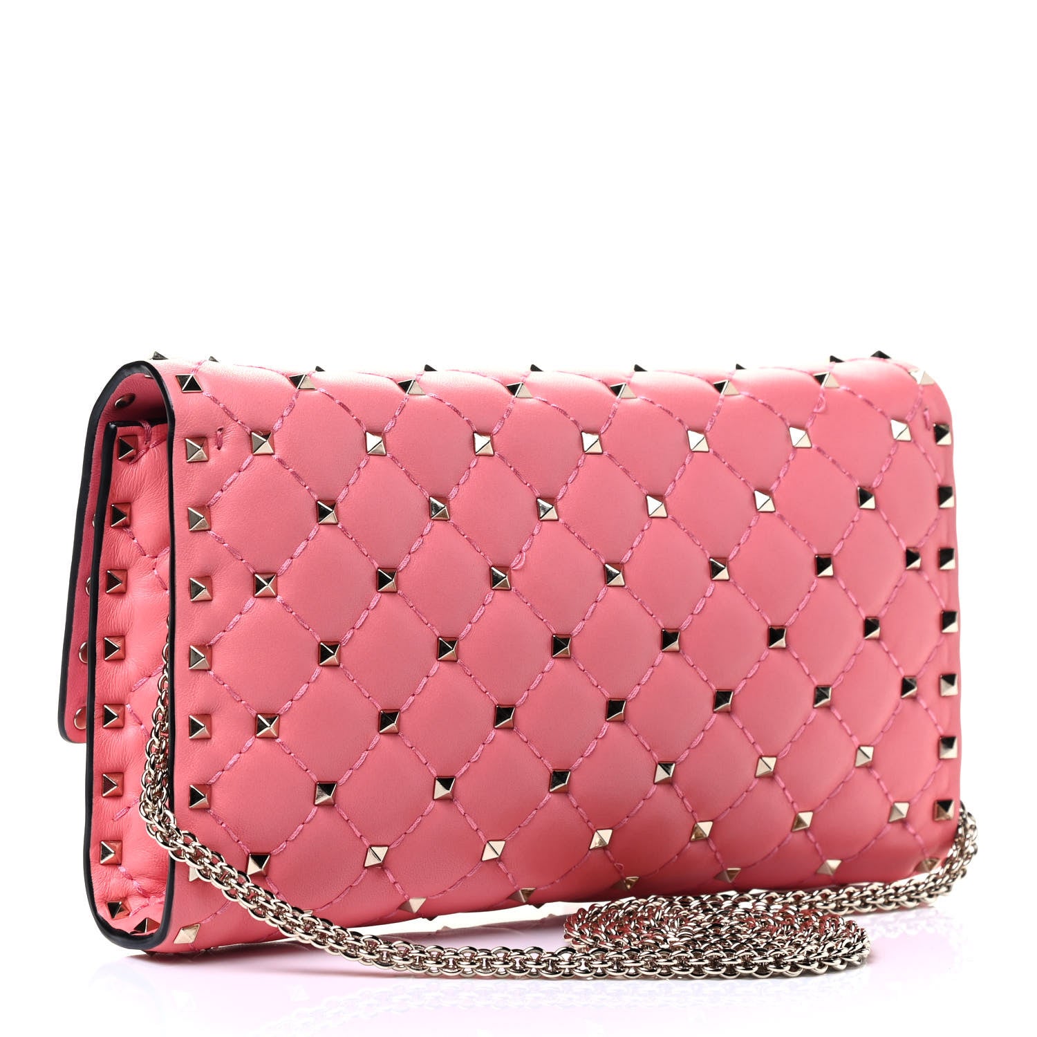 Valentino Garavani Nappa Rockstud Spike Wallet On Chain Paradise Rose 2 of 4