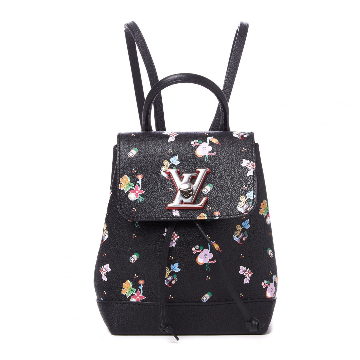 Calfskin Flower Lockme Mini Backpack Black Multicolor
