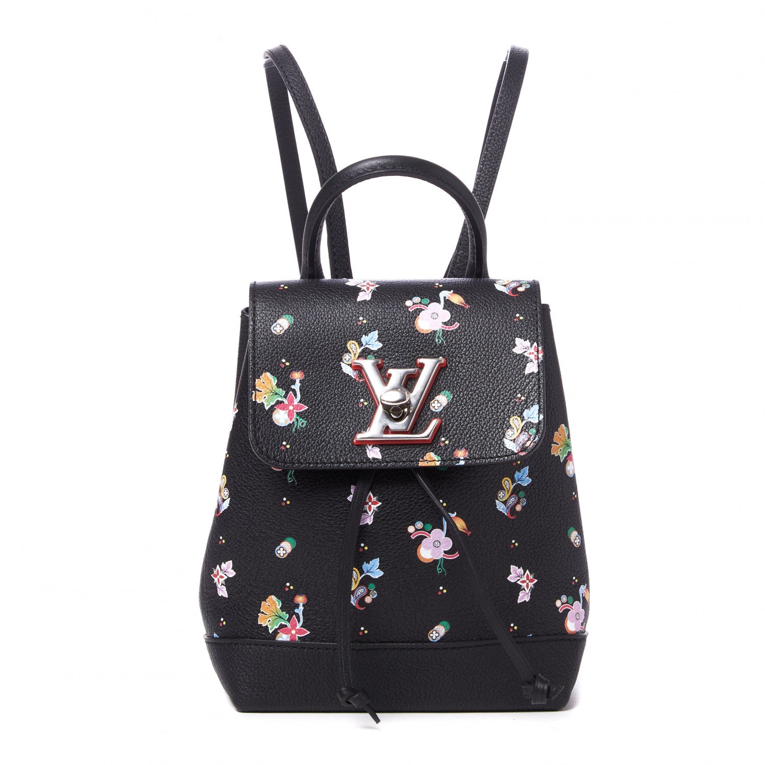 Louis Vuitton Calfskin Flower Lockme Mini Backpack Black Multicolor 1 of 9