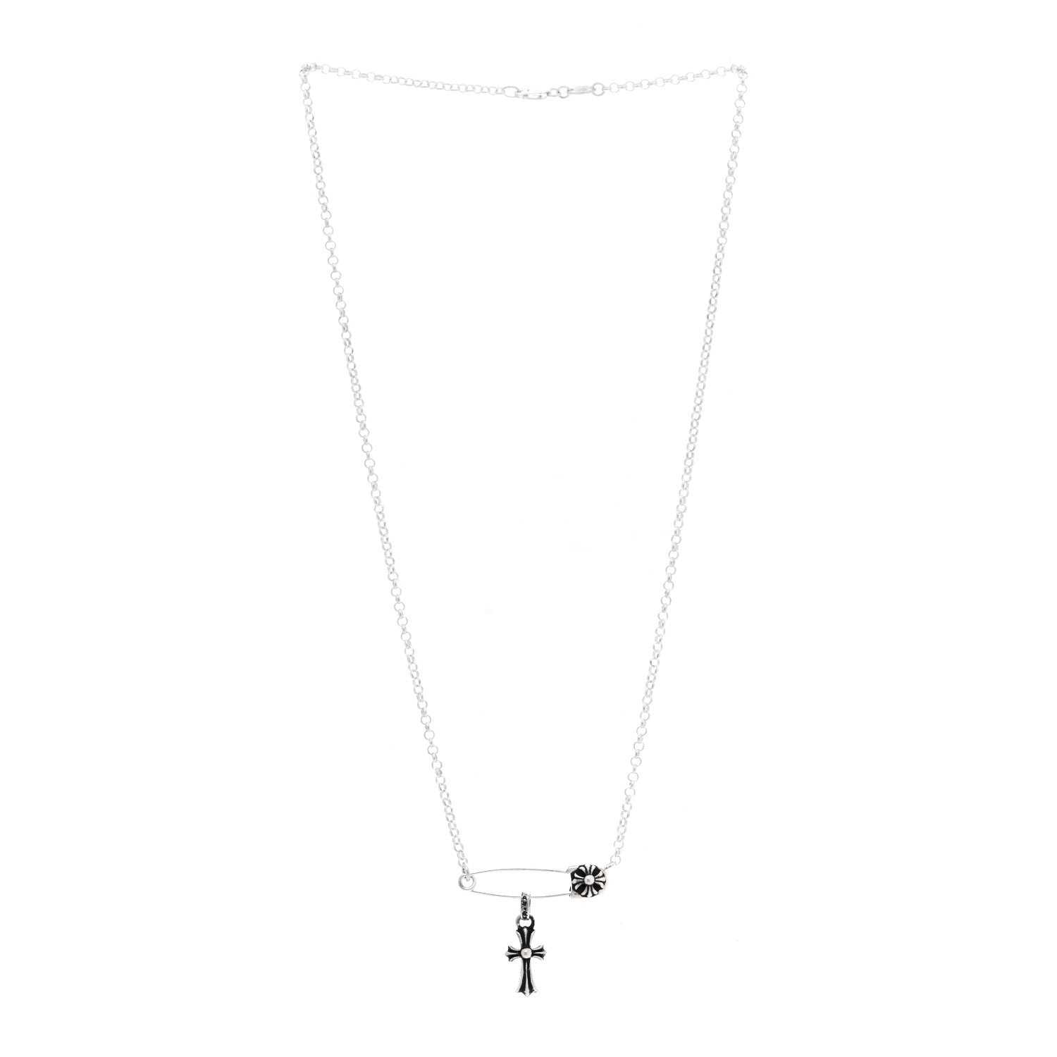 Chrome Hearts Sterling Silver Safety Pin Baby Fat Cross Pendant Necklace 3 of 5