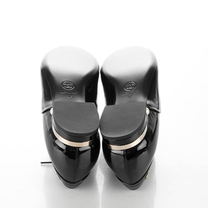 Chanel Calfskin Patent CC Lace Up Oxfords 37 Black 5 of 7