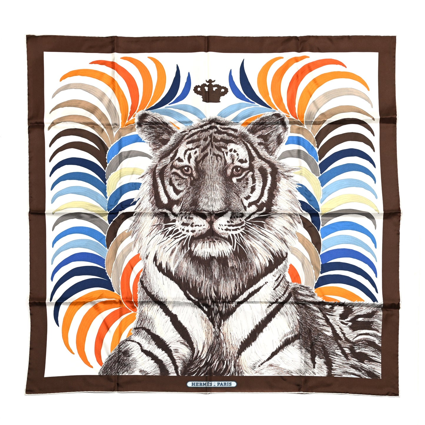 Silk Tigre Royal Double Face Scarf 90 Marron White Multicolor