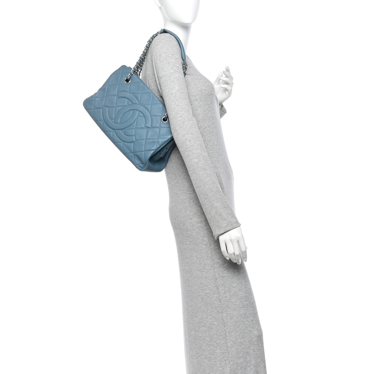 Chanel Caviar Quilted CC Timeless Soft Tote Blue 2 of 14