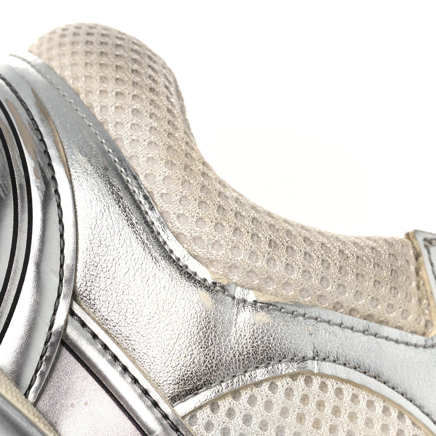 Chanel Fabric Laminated Calfskin Stretch CC Womens Sneakers 38.5 White Gold Silver 15 of 15