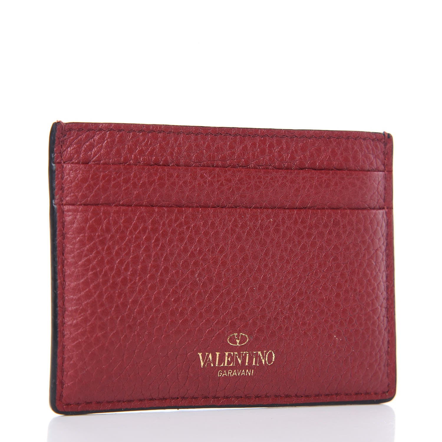 Valentino Garavani Pebbled Calfskin Rockstud Card Holder Burgundy 3 of 7