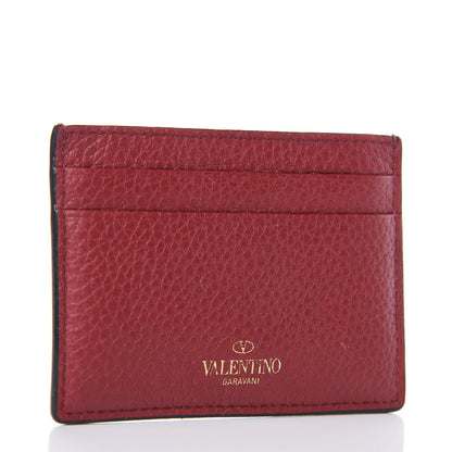 Valentino Garavani Pebbled Calfskin Rockstud Card Holder Burgundy 3 of 7
