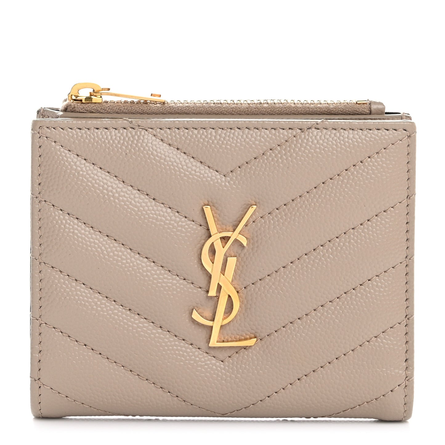 Grain De Poudre Matelasse Chevron Monogram Zipped Card Case Dark Beige