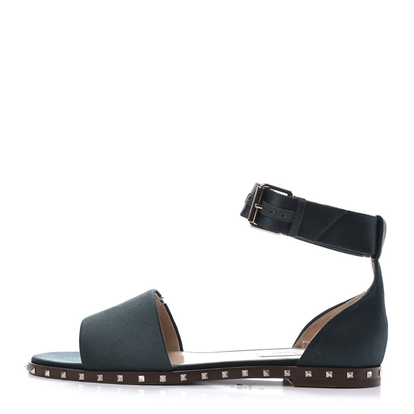 Satin Soul Rockstud Ankle Strap Flat Sandals 36 Green