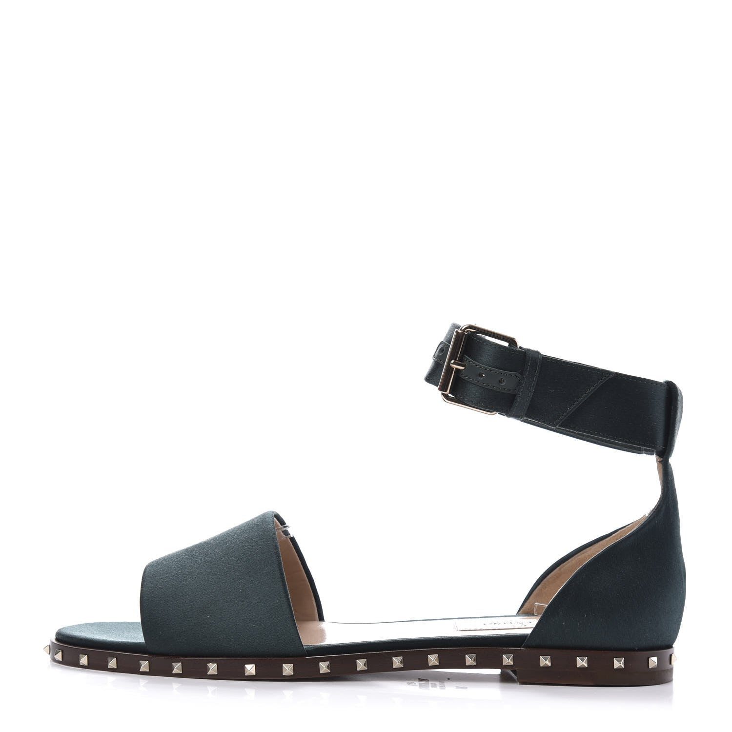 Valentino Garavani Satin Soul Rockstud Ankle Strap Flat Sandals 36 Green 1 of 9