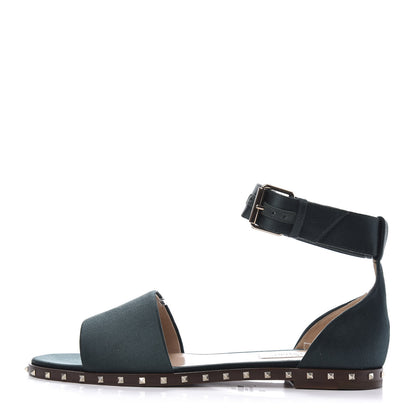 Valentino Garavani Satin Soul Rockstud Ankle Strap Flat Sandals 36 Green 1 of 9