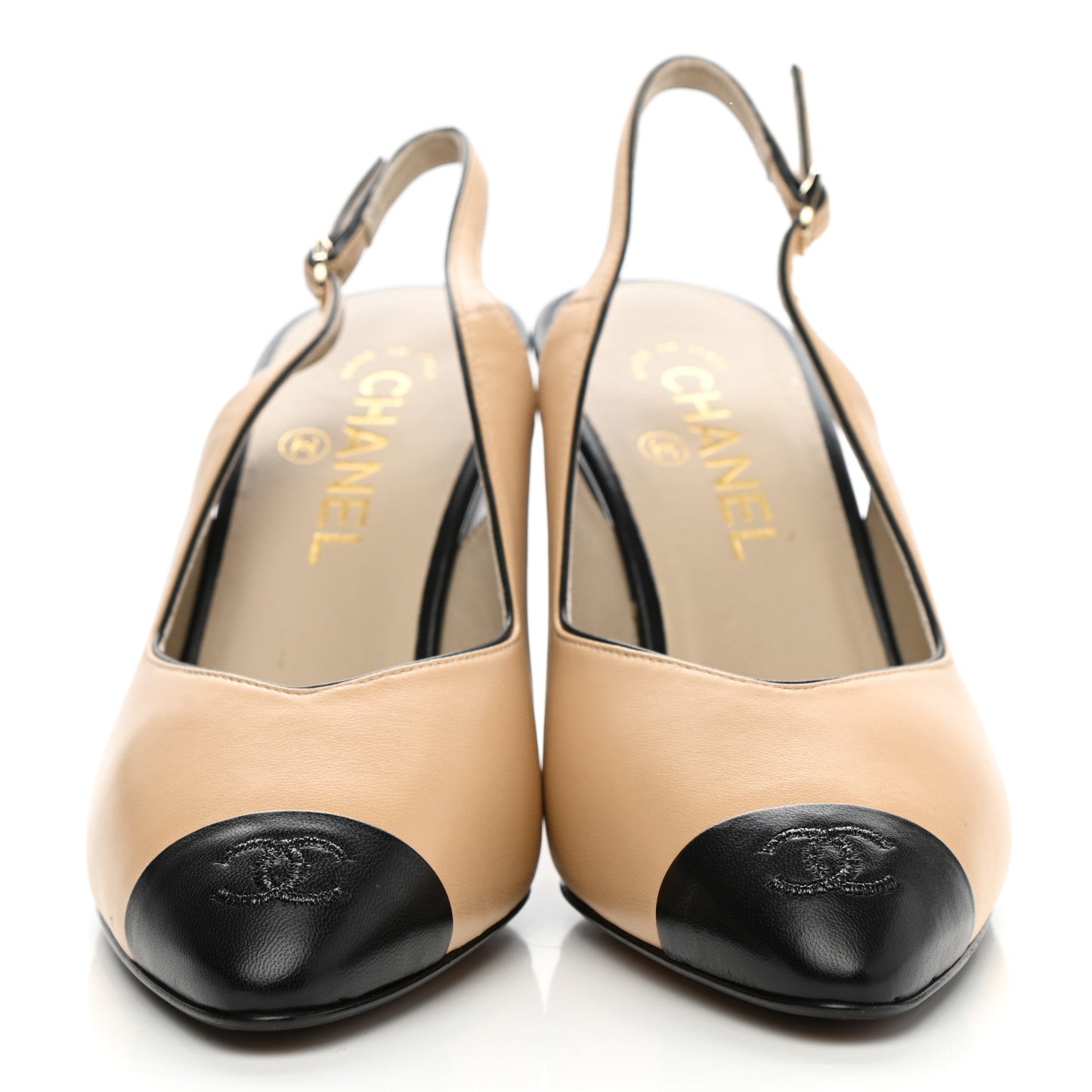 Lambskin Cap Toe CC Slingback Pumps 39.5 Beige Black