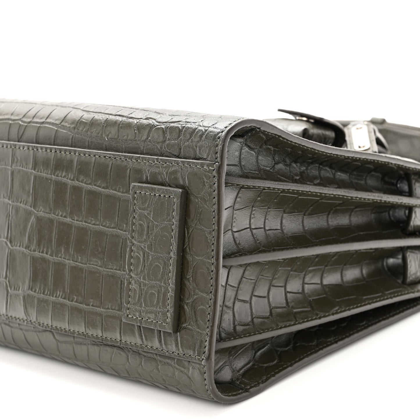 Calfskin Crocodile Embossed Baby Supple Sac De Jour Dark Leaf