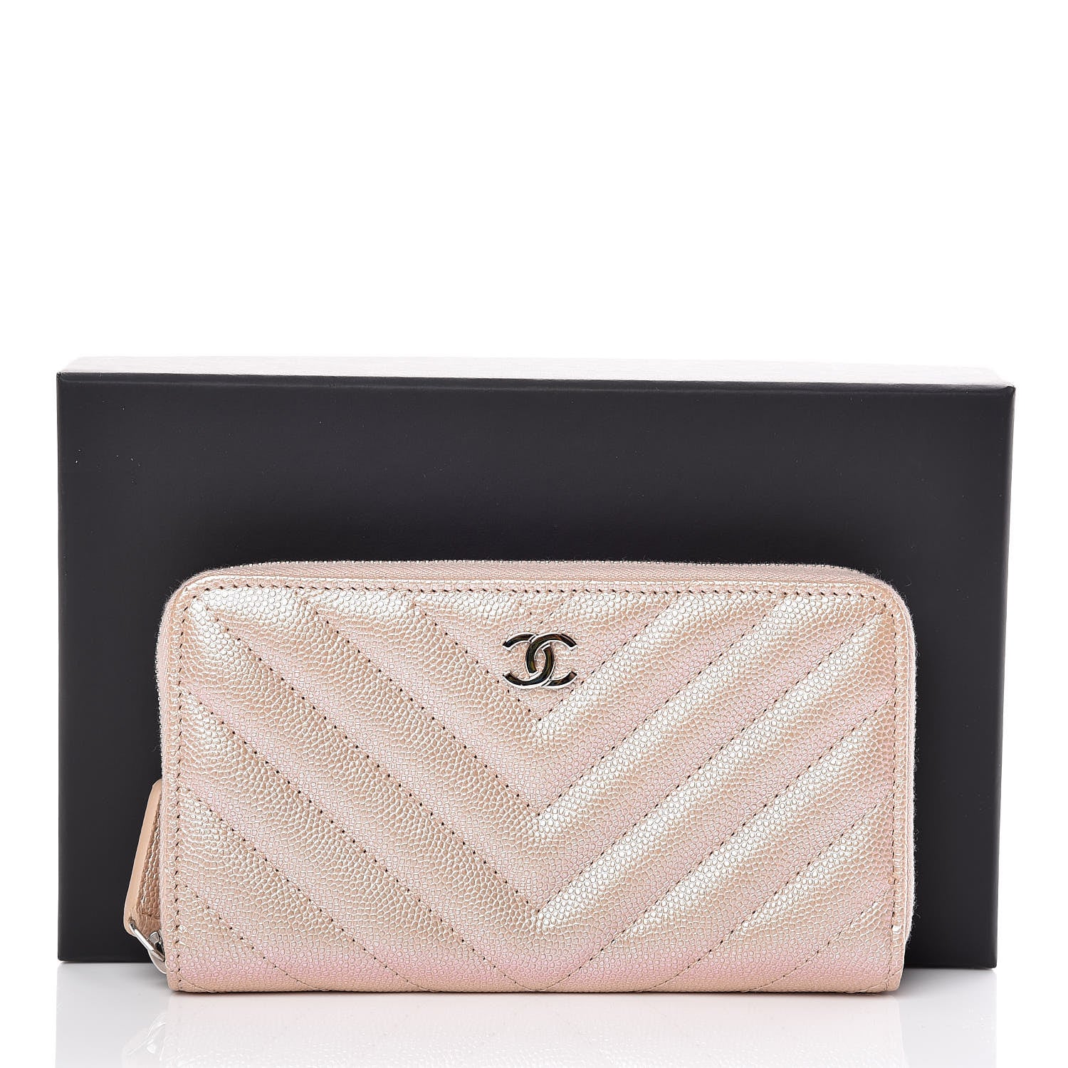 Chanel Metallic Caviar Chevron Quilted Small Zip Around Wallet Light Gold 11 of 11