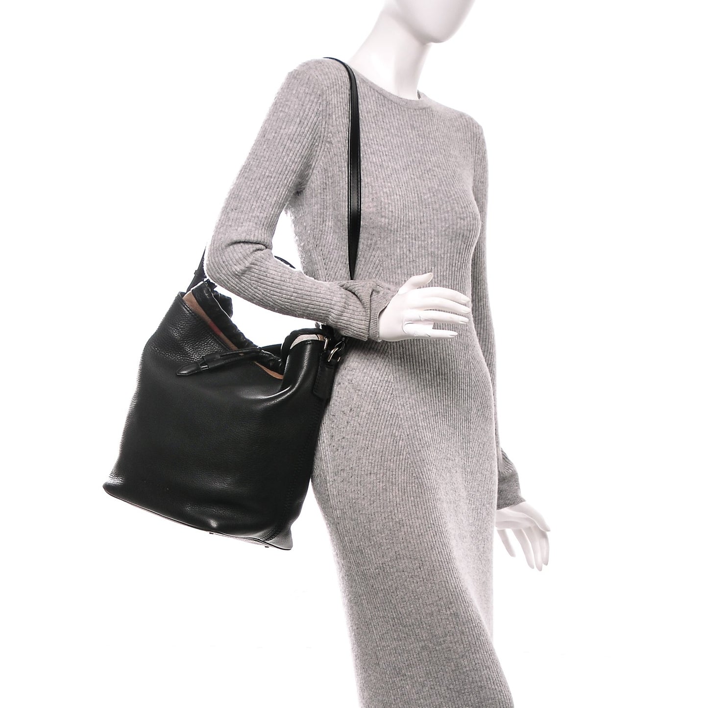 Grainy Calfskin Canvas Mega Check Medium Ashby Hobo Black